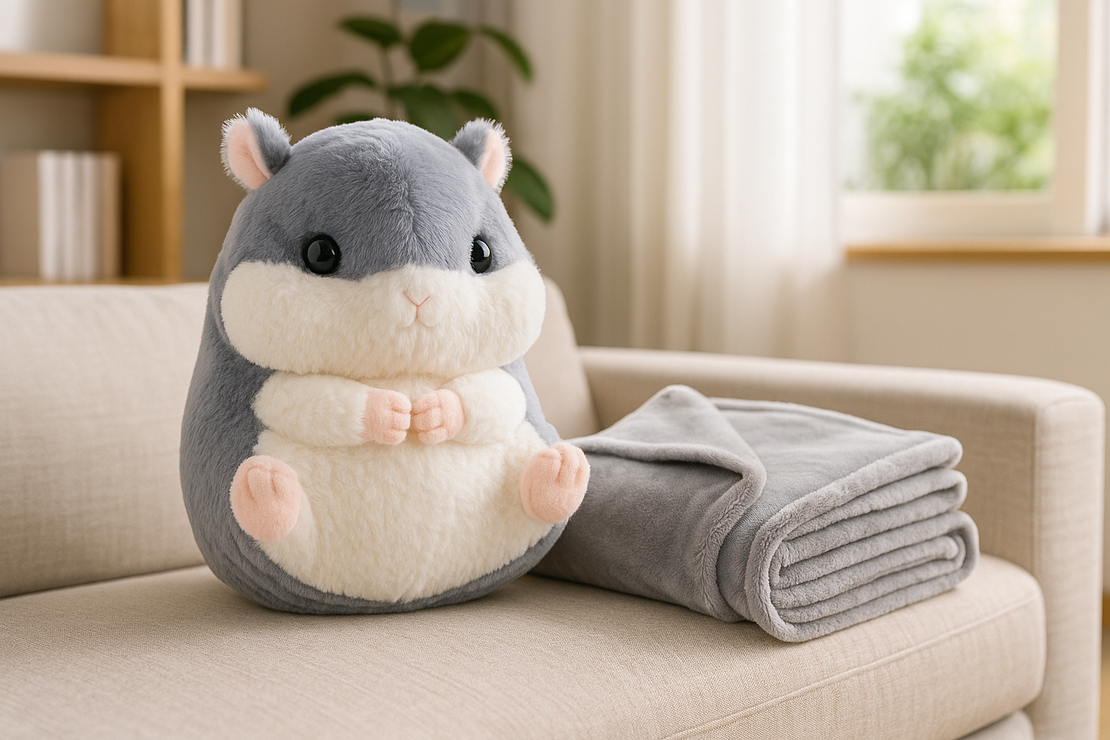 Jucarie plus hamster cu paturica ascunsa, plus moale pentru copii, 50x28 cm, gri