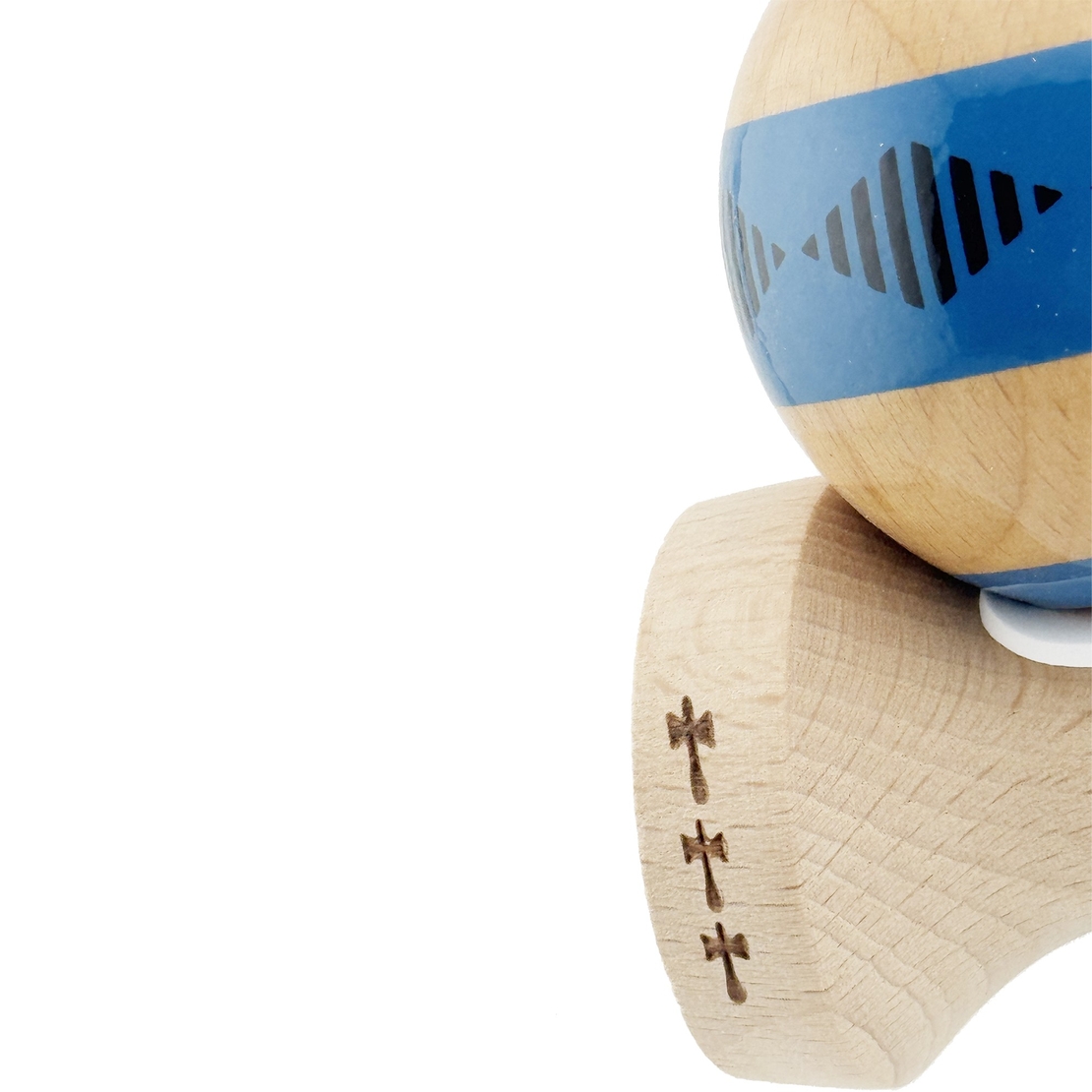 Kendama X Originala FREQUENCY, Profesionala, Flippy, Cupe Mari KING SIZE V3, Super Sticky, Gaura in Baza, Rulment Metalic, din lemn 18 cm, Ata 62/65 cm, Albastru/Maro