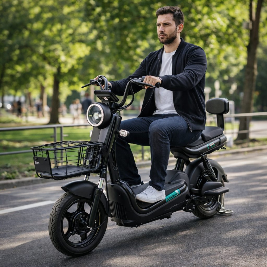 Scuter Electric KG, Saige, Fara Permis, Motor 500W, Baterie 48V20Ah, Autonomie 60km, 153x40x85 cm, Viteza Maxima 25km/h, Negru