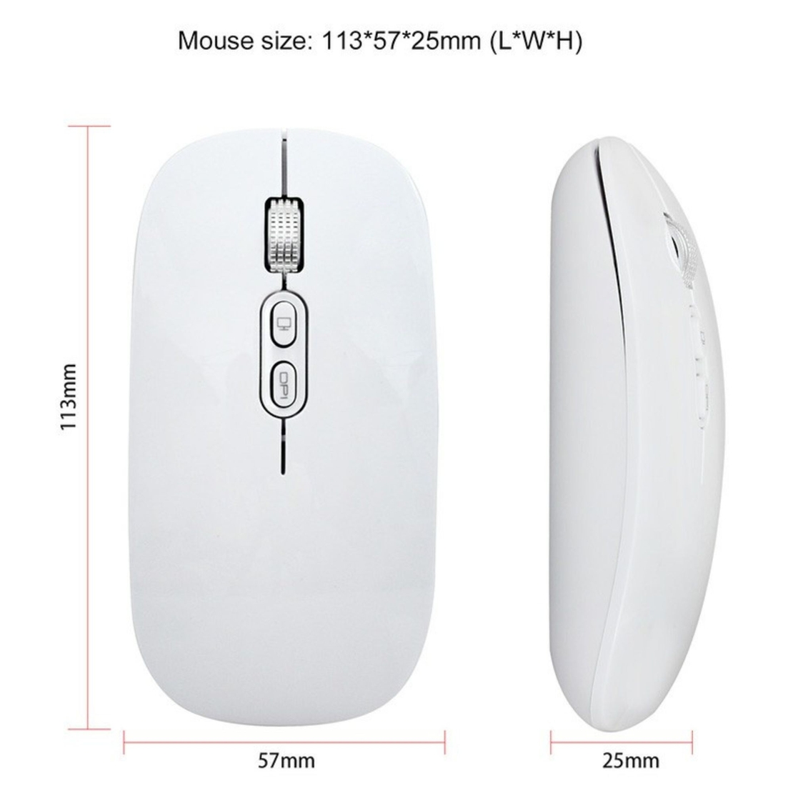 Mouse Wireless Reincarcabil, Vafy, Compatibil Windows/macOS, Bluetooth 5.1 + 2.4GHz, Silentios, DPI 800/1200/1600, Alb