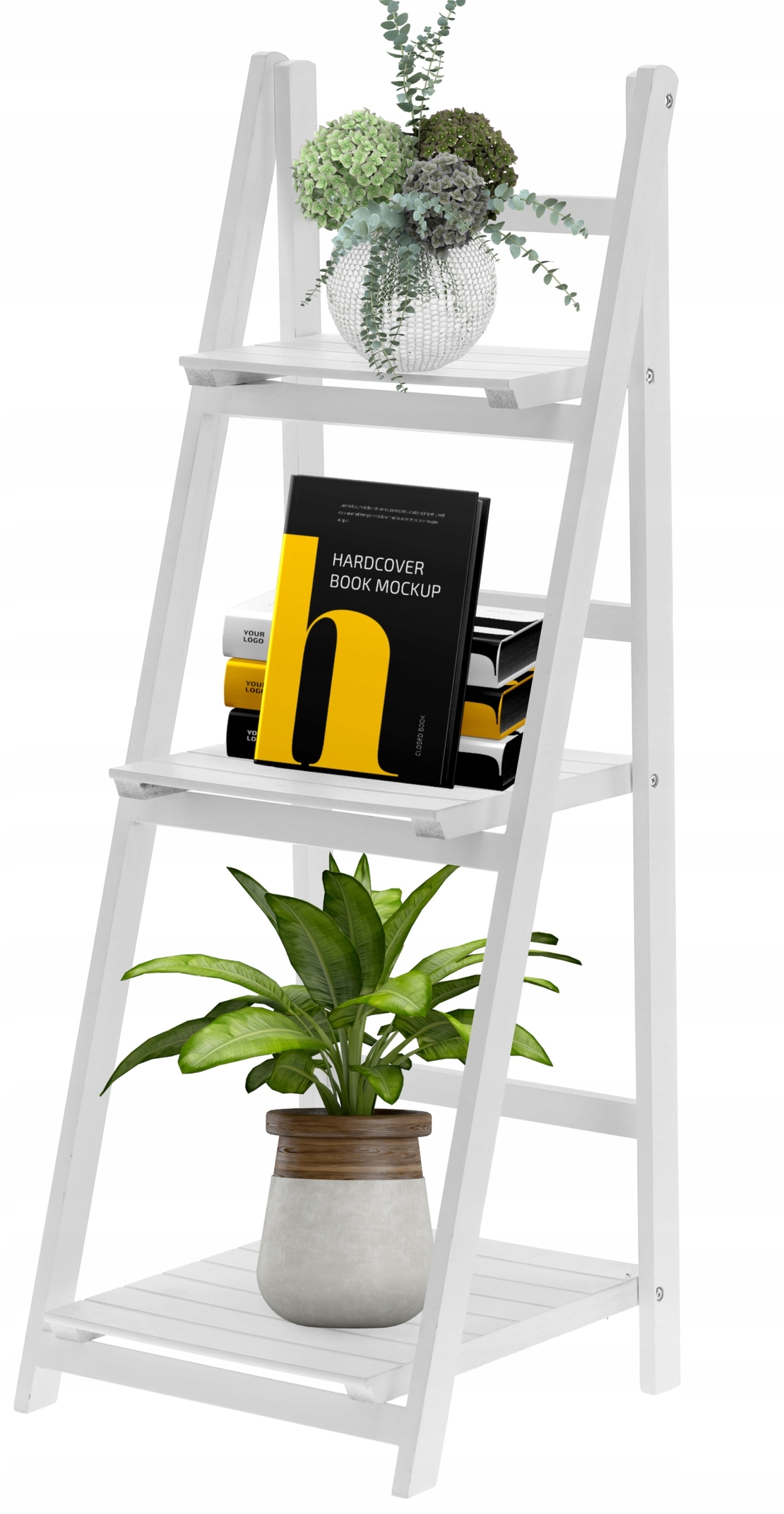 Biblioteca pliabila din lemn, 3 rafturi, 42x109x39 cm, alb