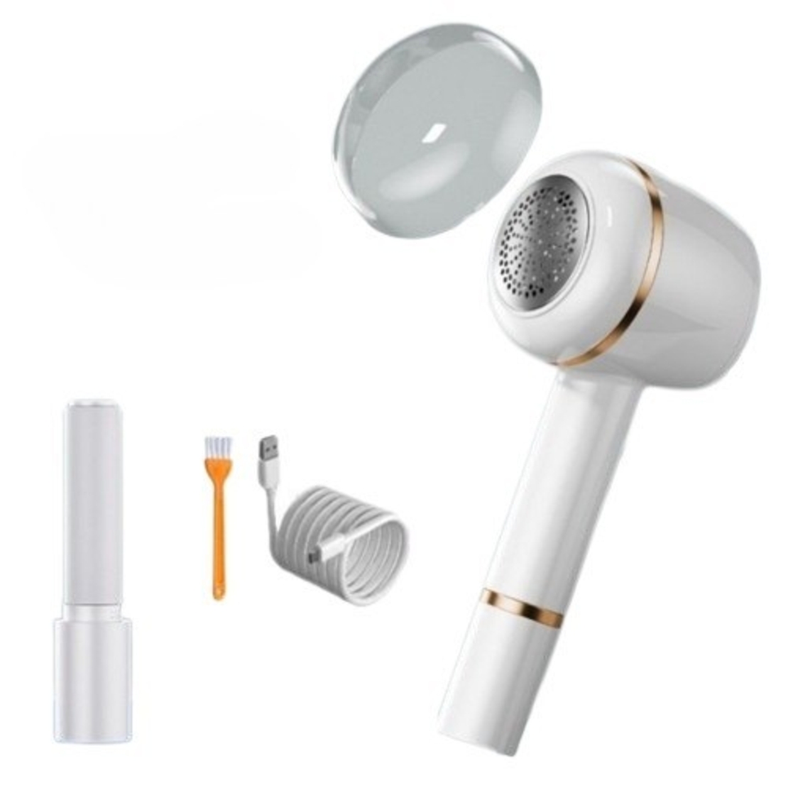 Aparat Pentru Curatat Scame, Par Si Praf, Vafy, Pentru Diferite Tipuri De Material, Cu Lame Din Otel Inoxidabil, Incarcare Prin USB Type-C, Cu Perie De Curatare, Cablu USB Si Stick Cu Lipici Incluse, Alb, 220 x 86 mm
