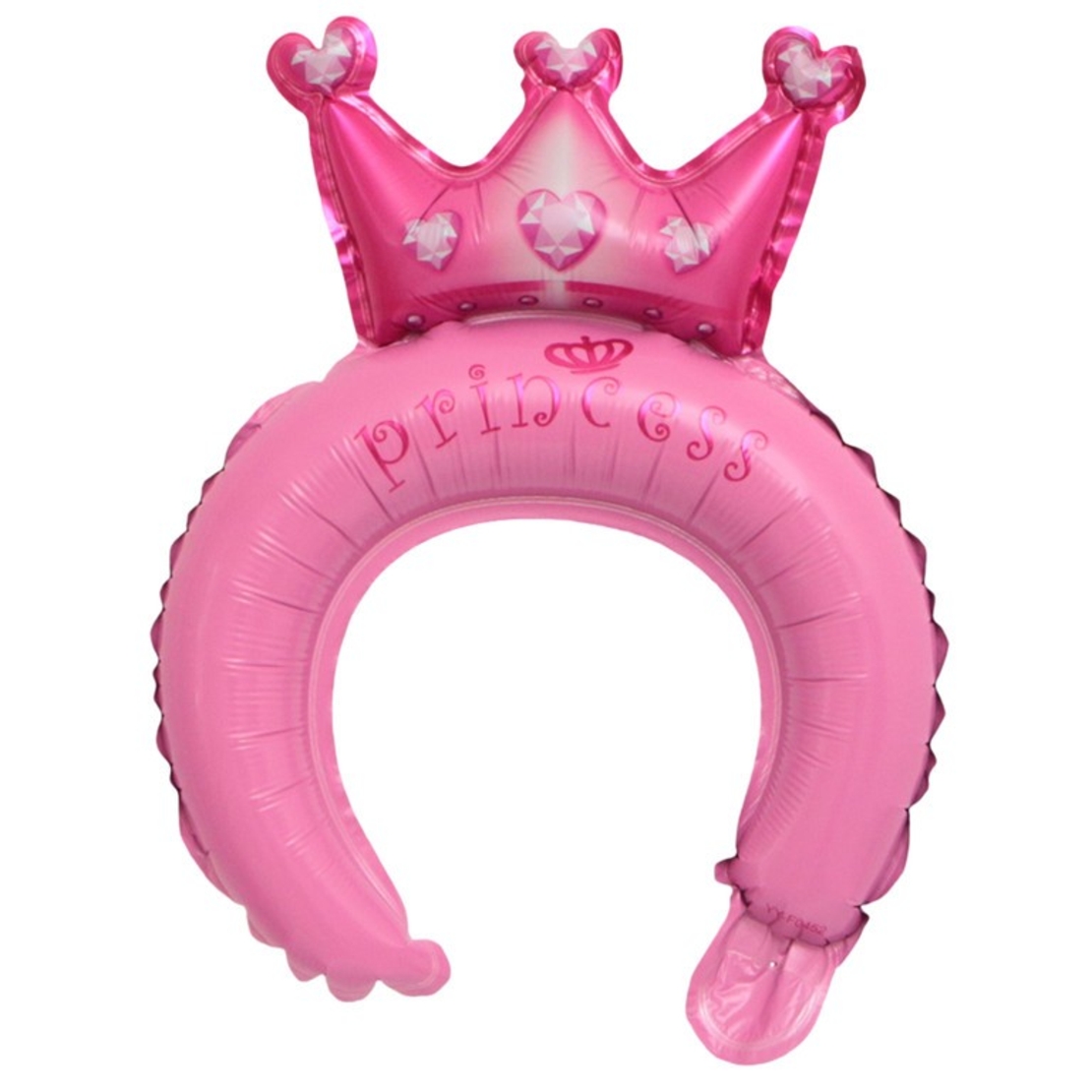 Balon din Folie Metalizata, Vafy, Tip Coronita cu Urechi, Model Coronita de Printesa, Ambalaj Individual, Pai Inclus, Umflare cu Aer sau Heliu, 30 x 27 cm, Roz