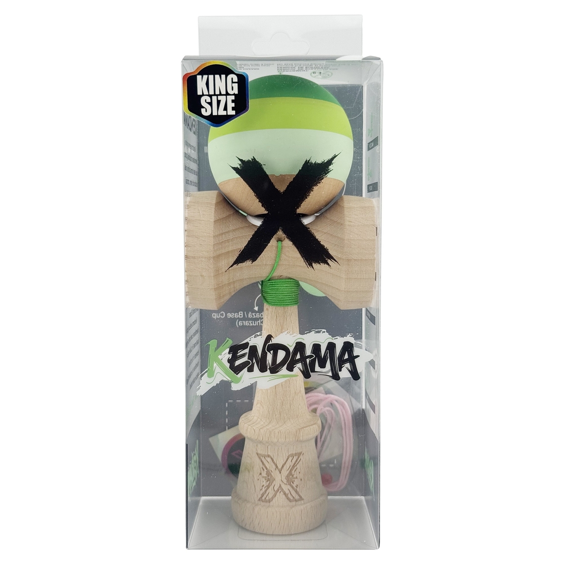 Kendama X Originala, Profesionala, Flippy, Rubber Grip, Cupe Mari KING SIZE V3, Gaura in Baza, Rulment Metalic, din lemn 18 cm, Ata 62/65 cm, Special Verde degrade