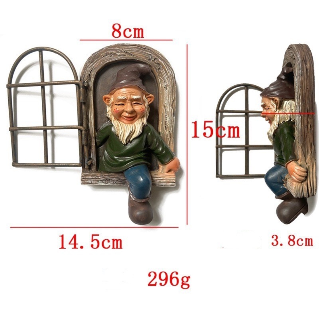 Decoratiune pentru Gradina, Flippy, Model Elf pentru Pom, Statuie pentru Gradina din Rasina, Decor pentru Gradina, Elf, 14.5 x 8 x 15 cm, Maro