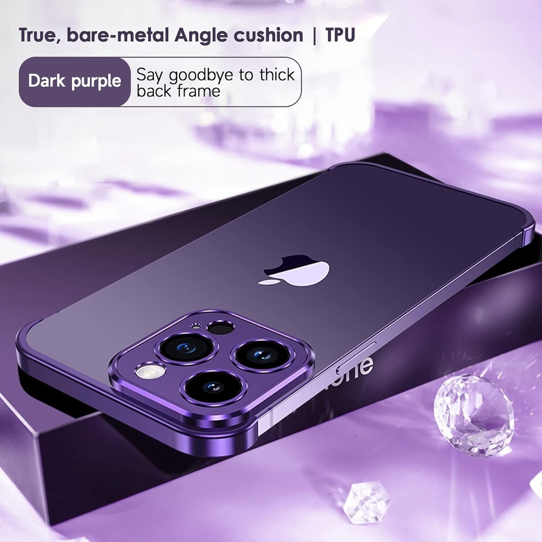 Husa Metalica Edgeless Compatibila cu iPhone 16 Plus, Vafy, Protectie pentru Colturi si Camera, Aliaj Aluminiu, Antisoc, Antizgariere, Mov