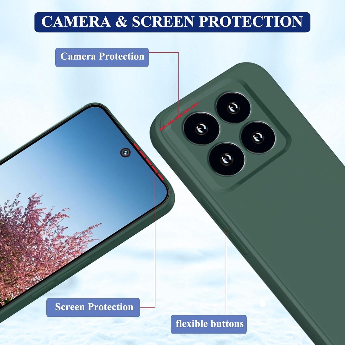 Husa de Protectie, Vafy, pentru Xiaomi 14, Liquid Silicone, cu Microfibra pe Interior, Protectie Antisoc, Compatibil Incarcare Wireless, Verde