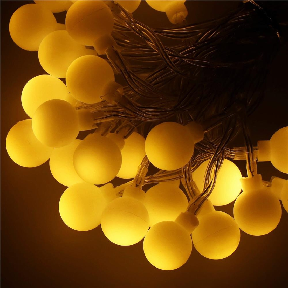 Instalatie bile luminoase pentru gradina, 7,5 metri, 50 LED-uri, cu baterii, galben