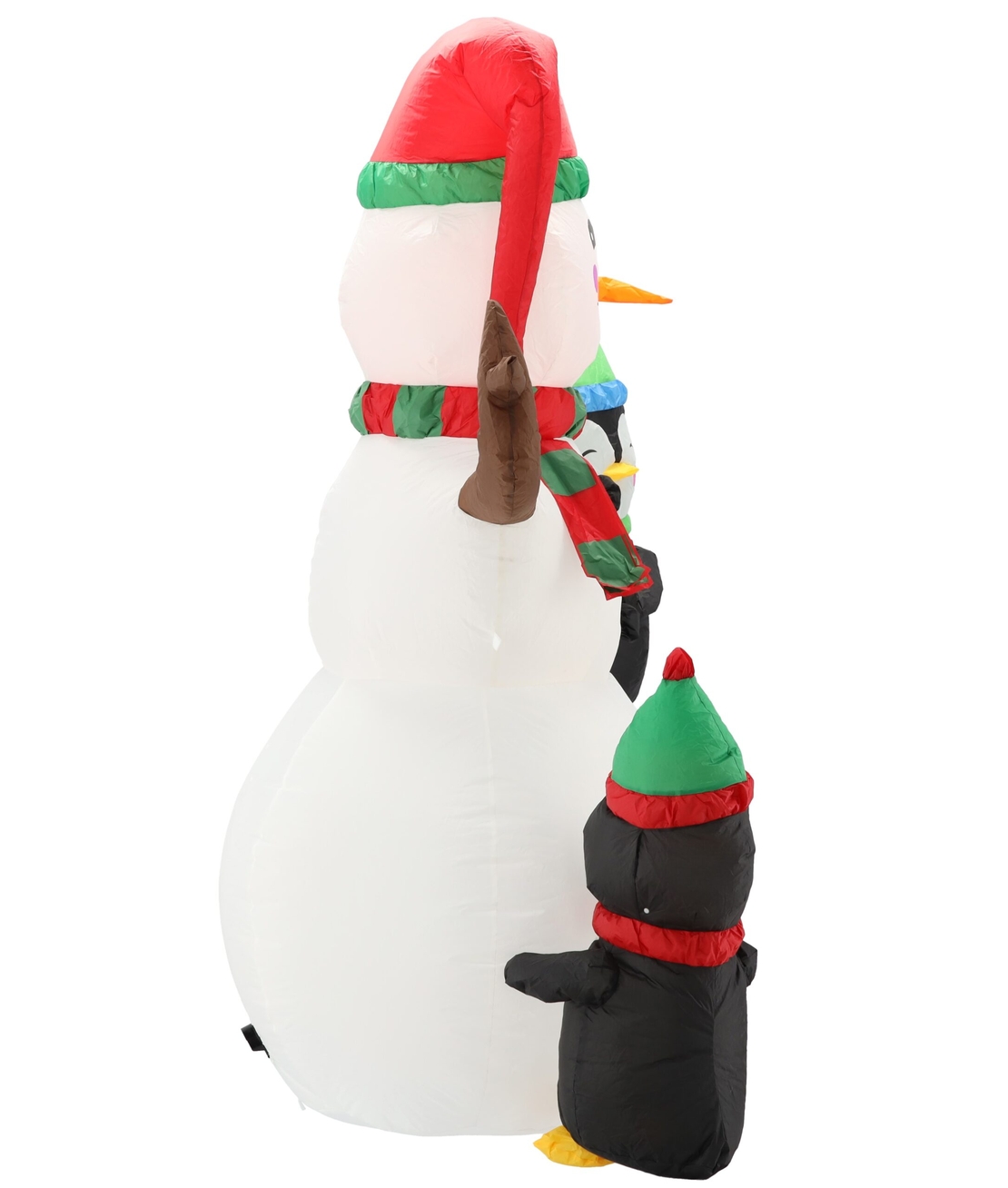Om de zapada gonflabil de exterior, cu pinguini si iluminare LED, 190 cm, compresor integrat, alb