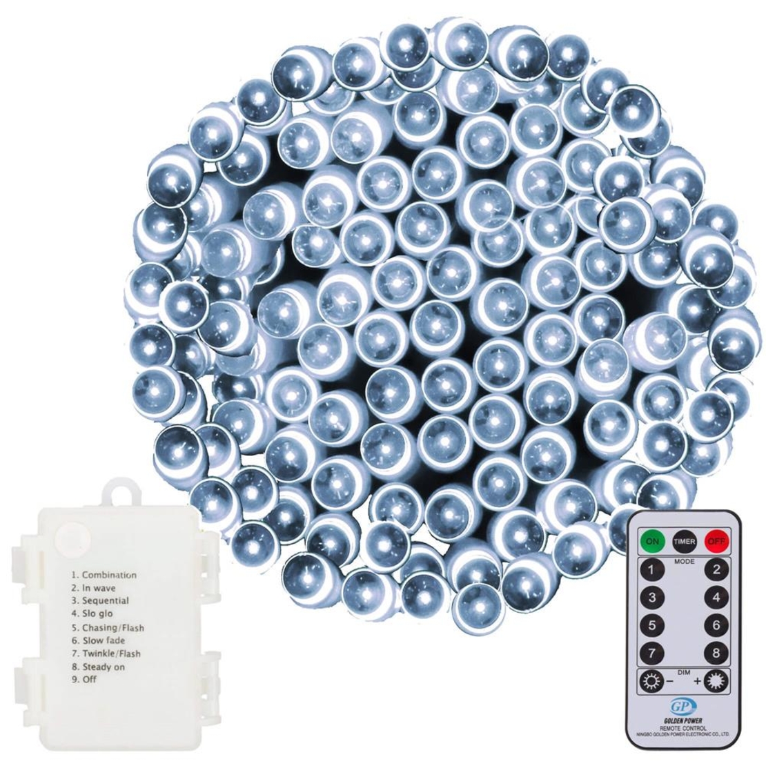 Instalatie lumini de exterior pentru gradina, 9 metri, 120 LED-uri, cu baterii, alb