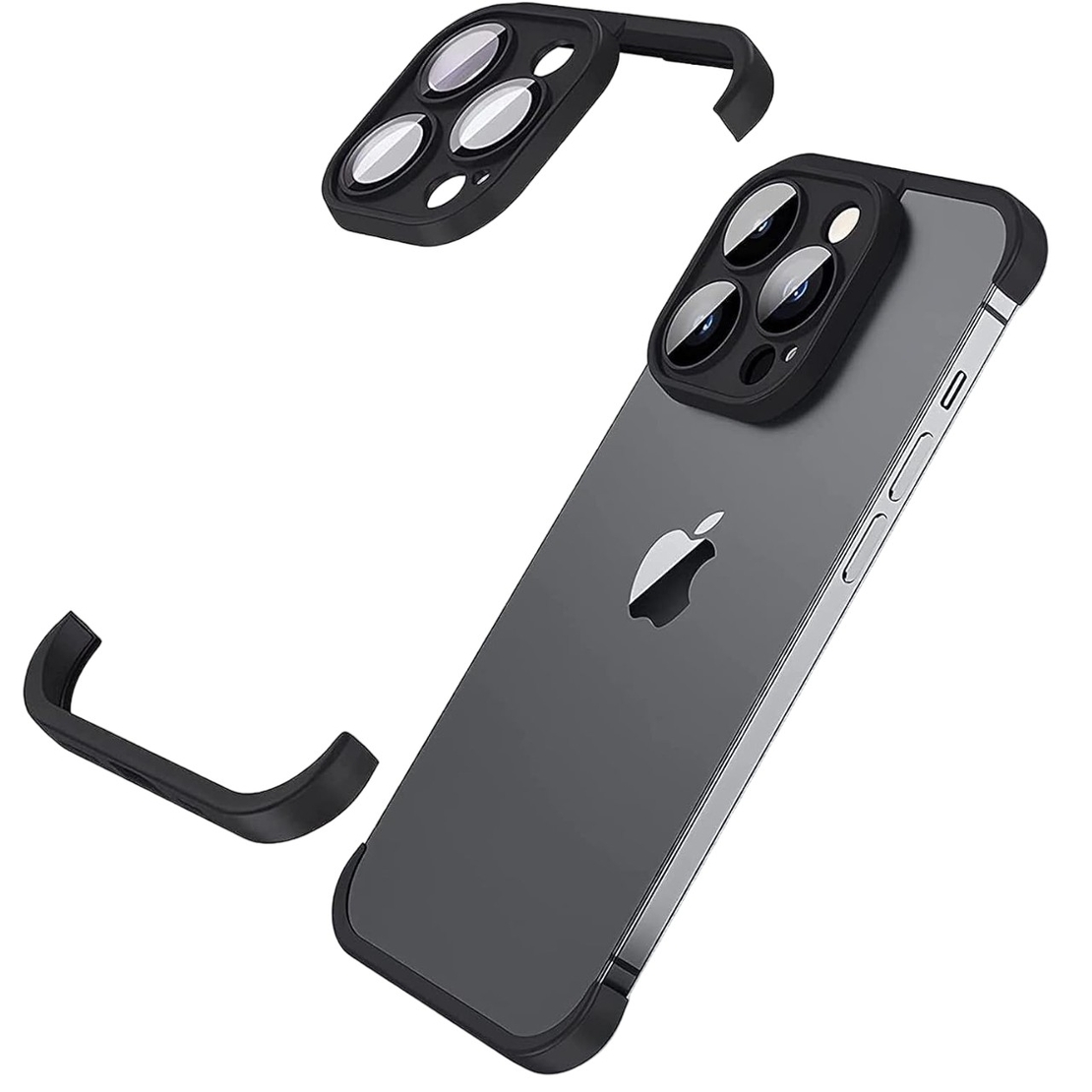 Husa Metalica Edgeless Compatibila cu iPhone 15 Pro, Vafy, Protectie pentru Colturi si Camera, Aliaj, Antisoc, Antizgariere, Negru Metalizat