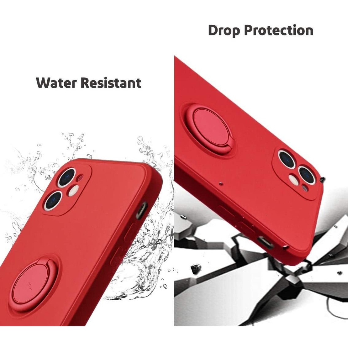 Husa protectie Vafy compatibila cu Apple iPhone 12 Liquid Silicone Ring cu suport rotativ Rosu