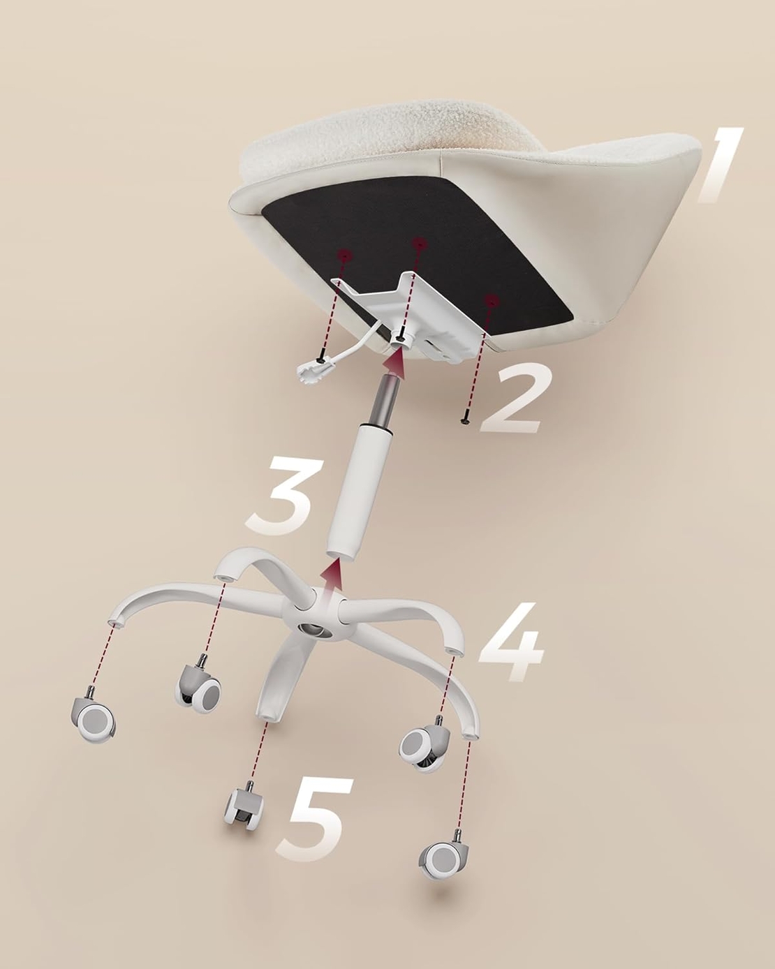 SONGMICS Scaun de birou ergonomic, inaltime reglabila, 60x60x(80-90) cm, bej