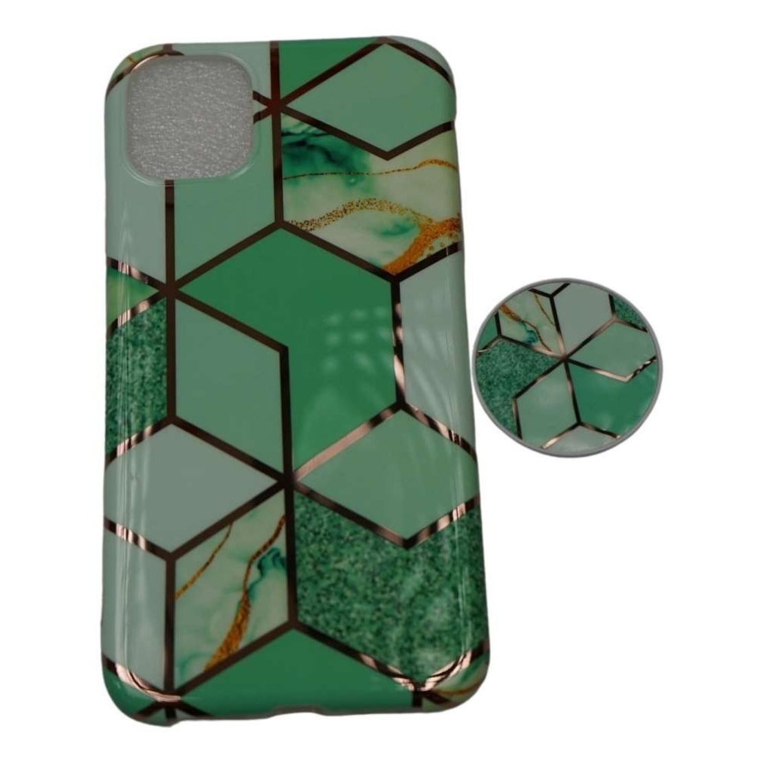 Husa protectie pentru Apple iPhone 11 Soft IMD TPU Marble Geometric Verde Suport inclus