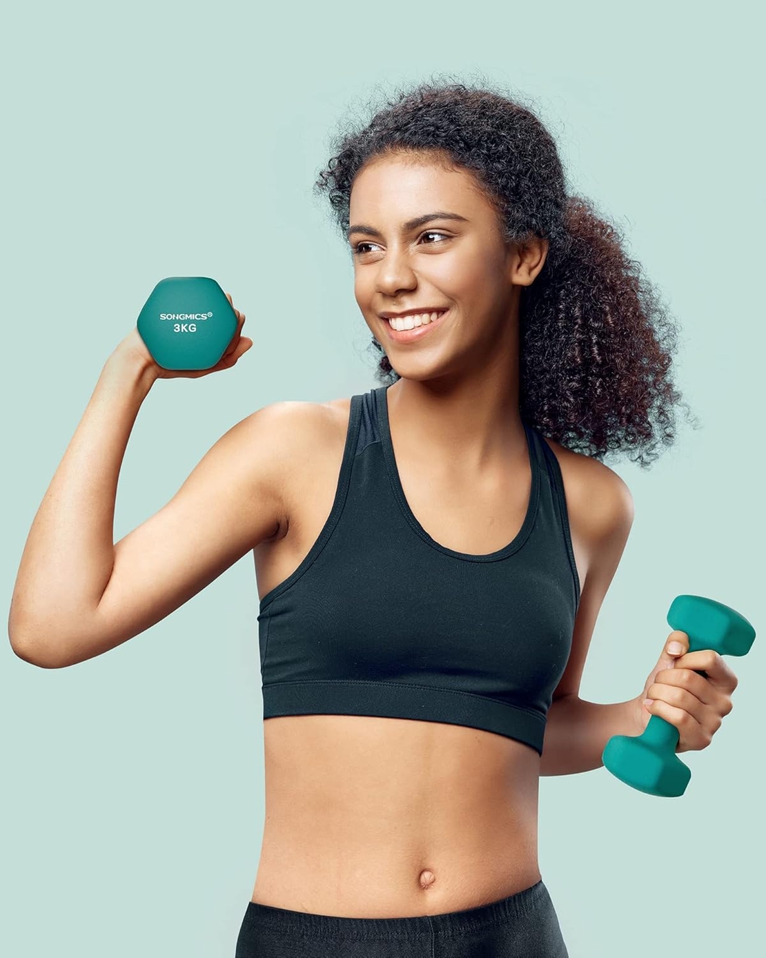 SONGMICS Set gantere fitness hex 2x3 kg, antiderapante, din fier invelit in vinil, verde
