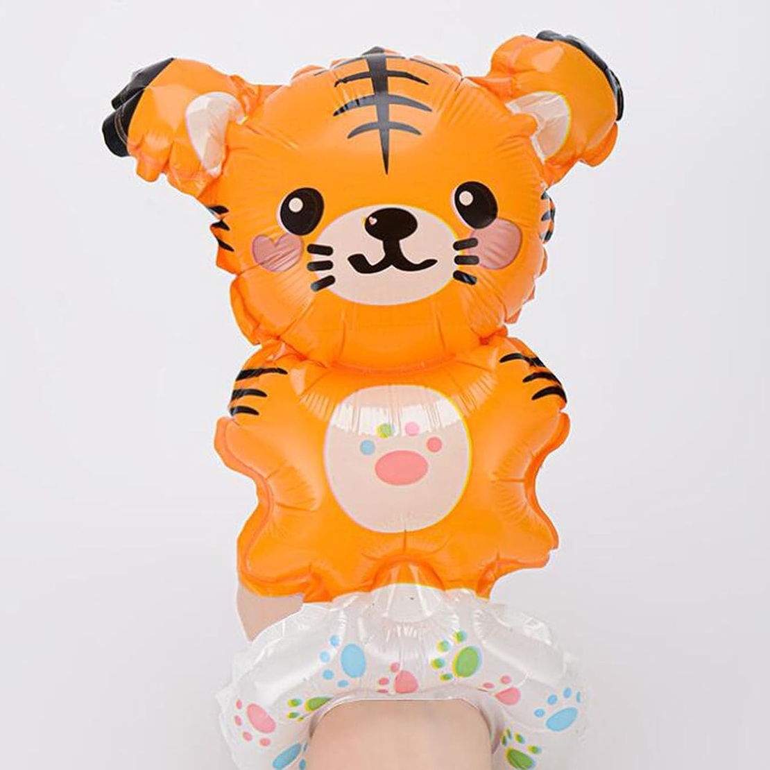 Balon din Folie Metalizata, Vafy, Figurine Animalute, Tip Bratara, Model Tigru, 17x34 cm, Ambalaj Individual, Pai Inclus, Umflare cu Aer sau Heliu, Maro