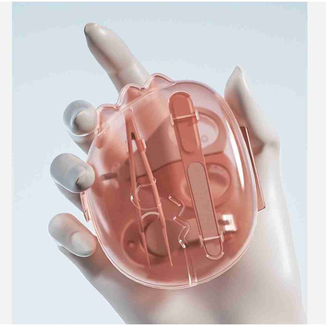 Set 4in1 de Ingrijire Unghii pentru Bebelusi, Flippy, Cutie de Depozitare Dinozaur Transparent, 0-6 Ani, 11.5 x 9 x 3 cm, Roz