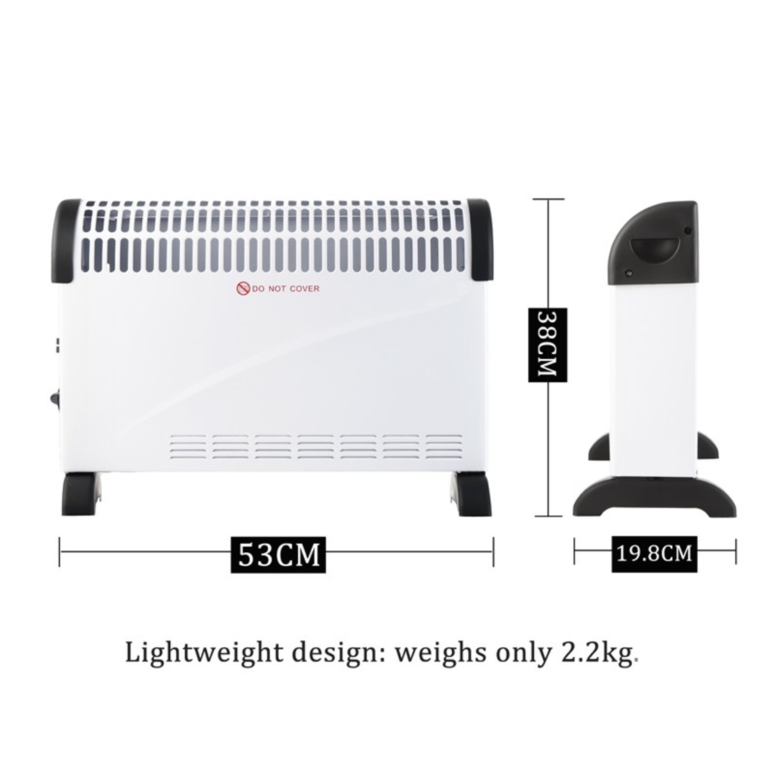 Convector Electric Clasic, Vafy, 2000W, 3 Trepte de Putere, Termostat, 53x19.8x38 cm, Alb
