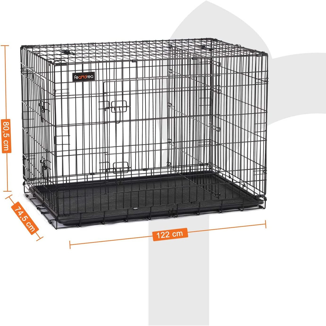 FEANDREA Cusca pentru animale, 2 usi, perete separator, pliabila din metal, XXL, 122x75x81cm, negru