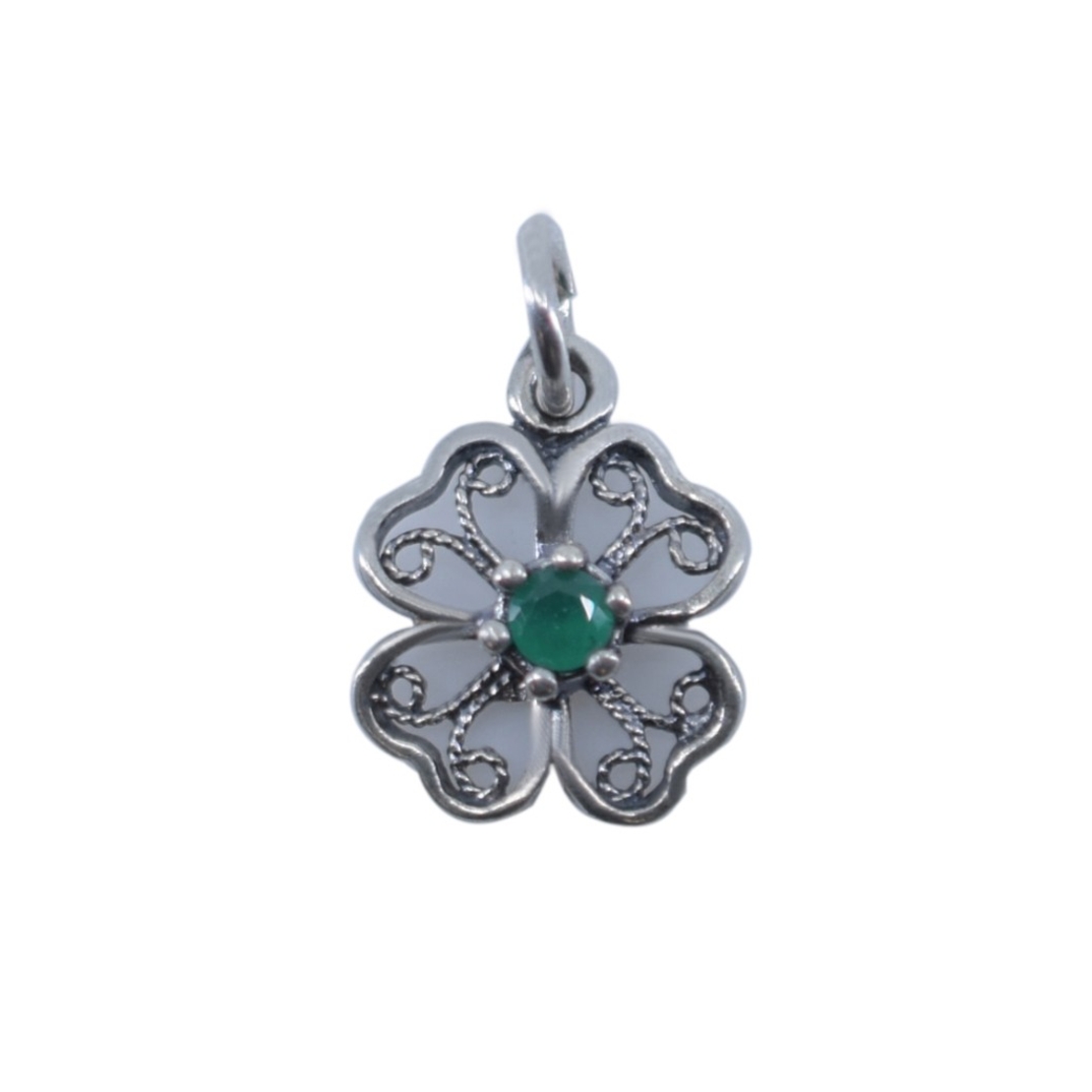 Pandantiv din Argint 925 Trifoi Filigran cu Piatra,0.98 g