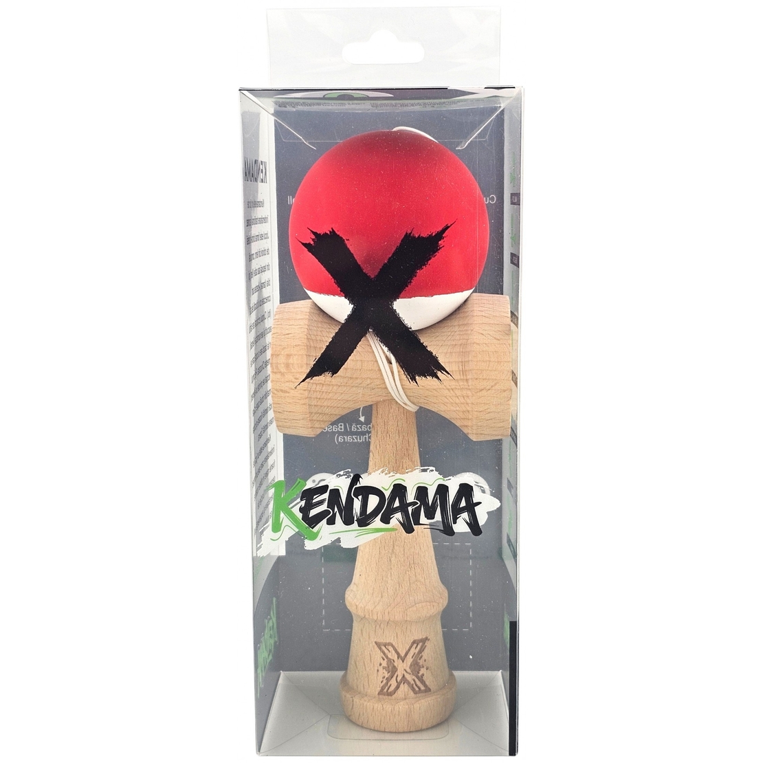 Kendama X Originala, Profesionala, Flippy, din Lemn, Rubber Grip, 18 cm, Rosu/Alb