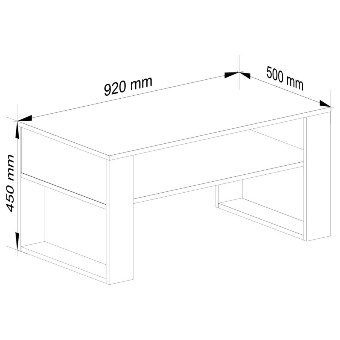 Masuta de cafea Domi cu raft inferior, blat laminat, 92x50x45 cm, alb si negru