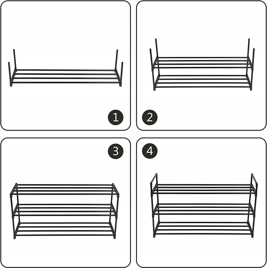 SONGMICS Suport pentru pantofi, cadru metalic cu 3 nivele, 12-15 perechi, stivuibil, 54x92x30cm, negru