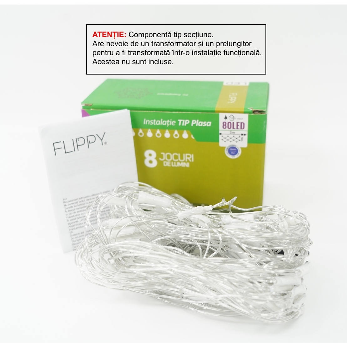 Sectiune Instalatie de Craciun Vafy, Tip Plasa, 80 LED-uri, 2 m x 1 m, 8 jocuri de lumini, Interconectabila, Fir transparent, Albastru