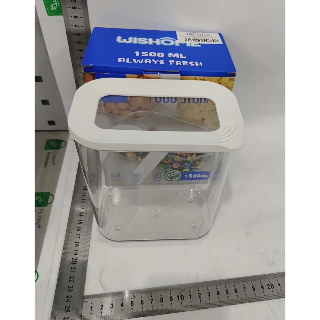 Cutie de Depozitare Alimente, Flippy, 1.5L, Capac Alb, din ABS+Silicon, 14.5 x 9 x 16.7 cm, Transparent