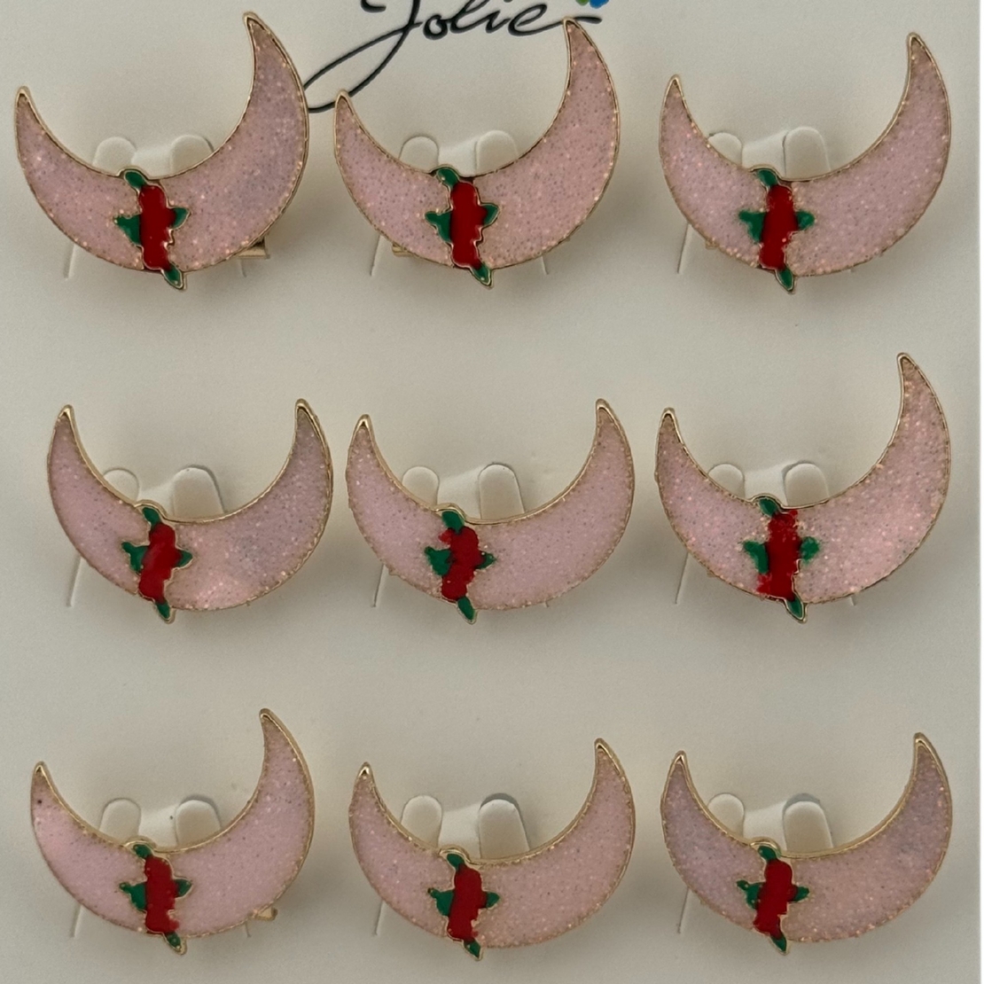 Set 12 Brose Martisor pentru Copii, Jolie, Model Semiluna cu Trandafiri, Roz