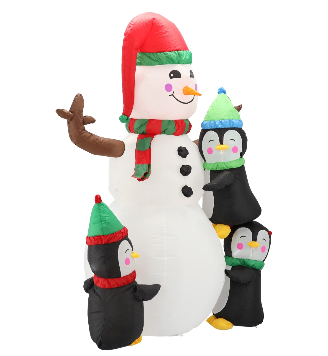 Om de zapada gonflabil de exterior, cu pinguini si iluminare LED, 190 cm, compresor integrat, alb