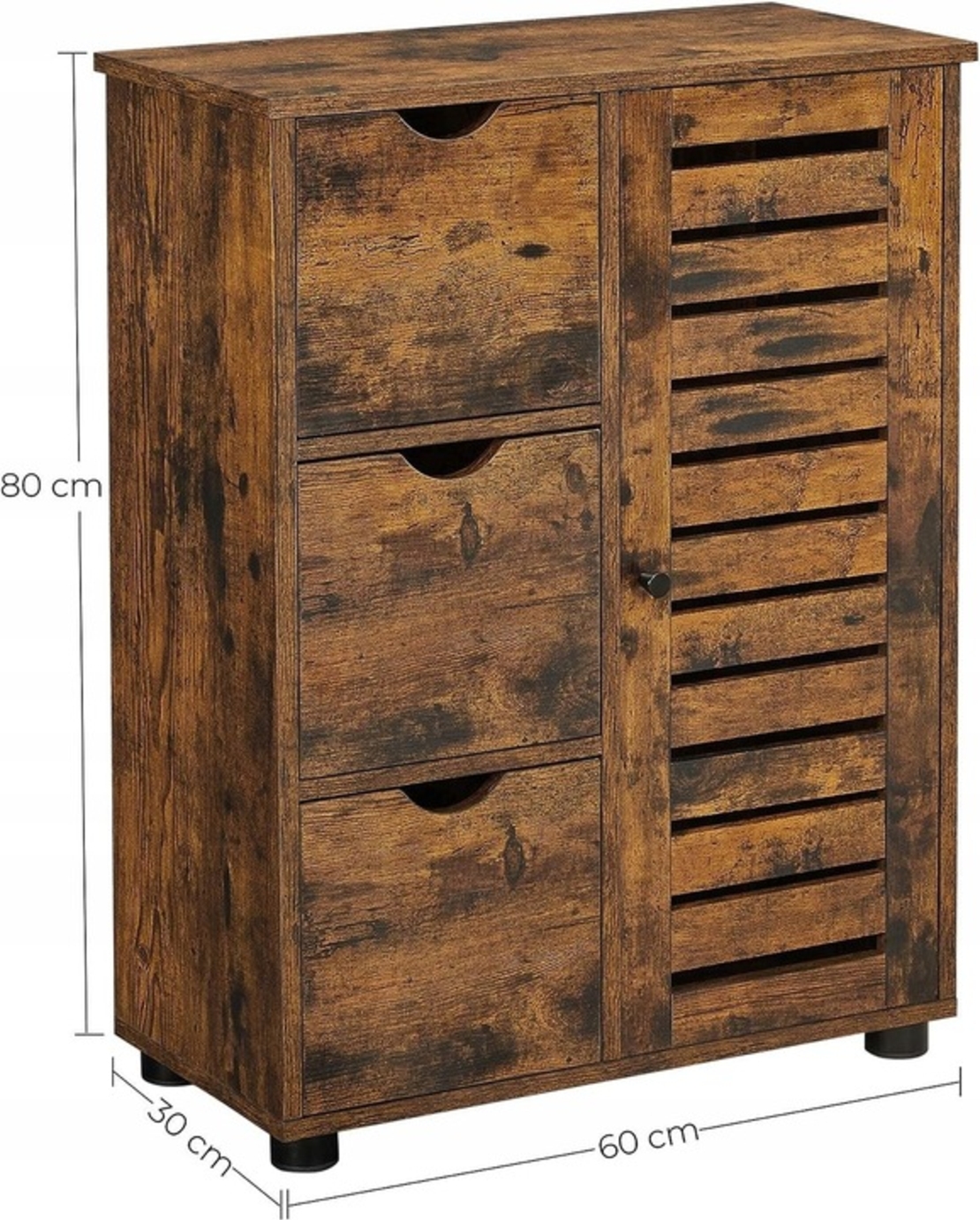 SONGMICS Comoda cu 3 sertare si dulap, 60x30x80cm, maro rustic
