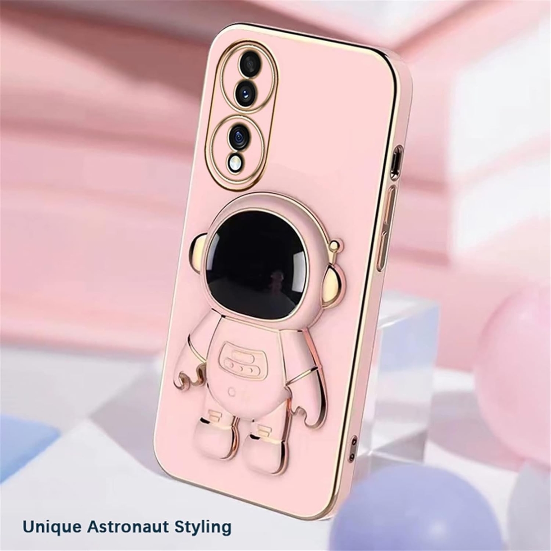 Husa Telefon 2in1, Vafy, Compatibila Huawei P60 Pro, Carcasa TPU cu Suport Inclus Tip Astronaut, Protectie Camere, Roz