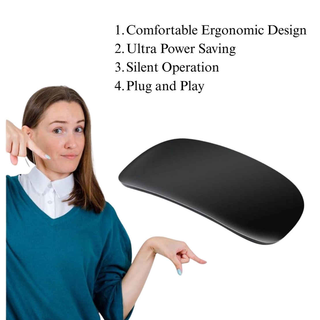 Mouse Wireless cu Gesturi, Vafy, Bluetooth + 2.4GHz, Reincarcabil USB, Ultra Subtire, 1600 DPI, Silentios, Design Elegant si Compact, Compatibil cu Laptop/PC, Telefon si Tableta, Ideal pentru Birou si Calatorii, Negru