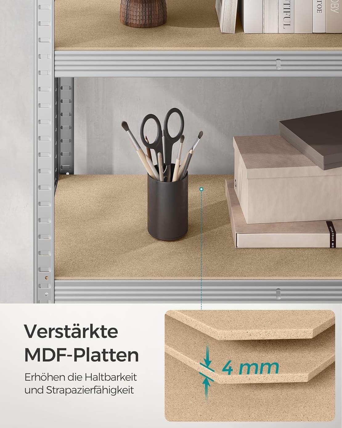 SONGMICS Raft de depozitare metalic, cu suprafata galvanizata, 5 polite, max. 875 kg, 180x90x40cm, argintiu