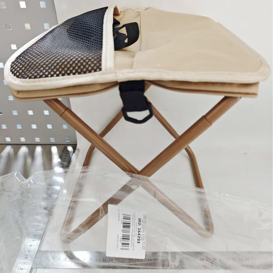 Scaun Taburet Pliabil pentru Camping, Vafy, pentru Adulti, Scaun Portabil, Pescuit, din Panza Oxford si Cadru Metalic, Mare 31 x 29 x 25 cm, Bej