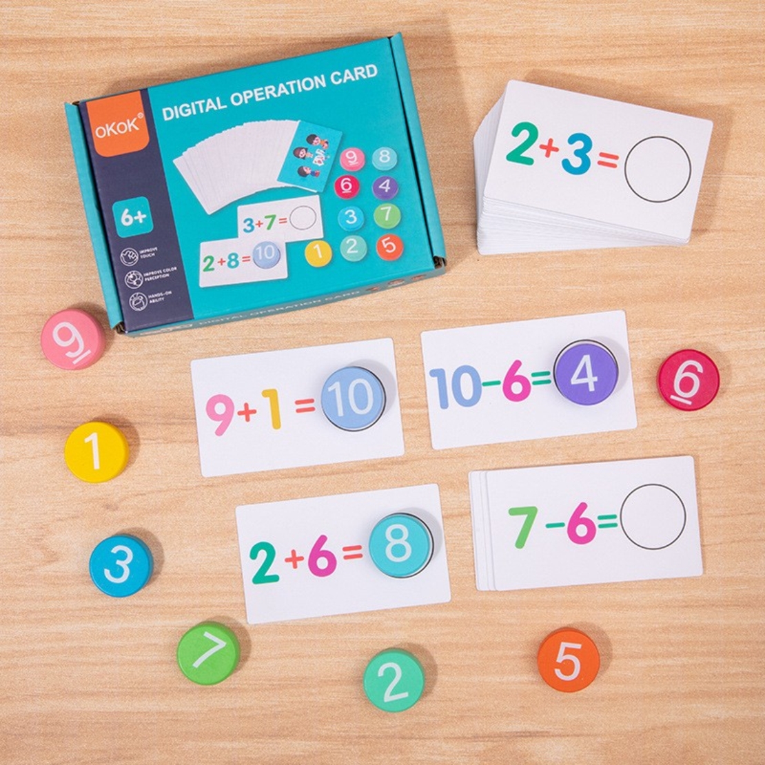 Joc Educational, Flippy, Invatare Adunare si Scadere, Cifre din Lemn, 46 Planse, +3 Ani, Multicolor