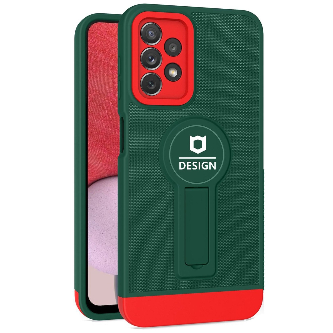 Husa Armor Design cu Stand pentru Samsung Galaxy A03, Verde/Rosu, Suport Auto Magnetic, Wireless Charge, Protectie Antisoc, Vafy