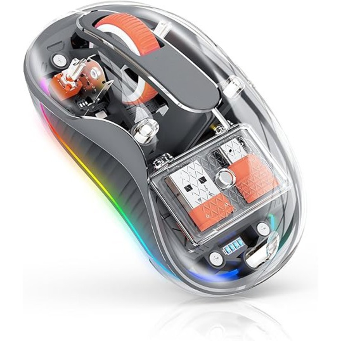 Mouse Wireless, Vafy, Dual Bluetooth, 2.4 GHz, Multi Device, USB-C, 4 Niveluri DPI 800-2400, Reincarcabil, Iluminare LED, Compatibil MacBook/iPad/Laptop, 10 x 6 cm, Gri