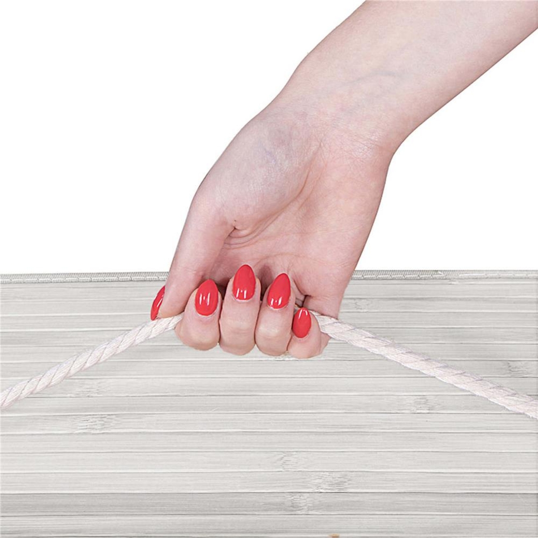 Cos pentru rufe din bambus, pliabil, cu 2 compartimente, volum 105 L, 63x52x33 cm, alb si gri