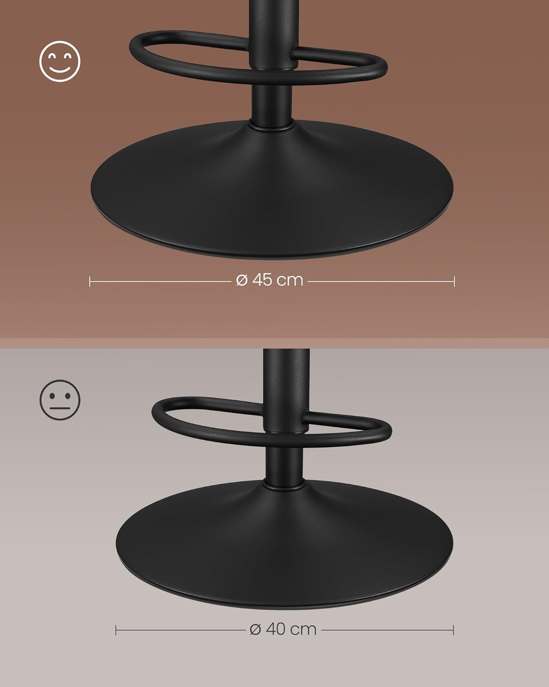 VASAGLE Set 2 scaune bar reglabile, rotative 360°, tapiterie PU, cadru metalic, 44x30x90-112 cm, maro caramel