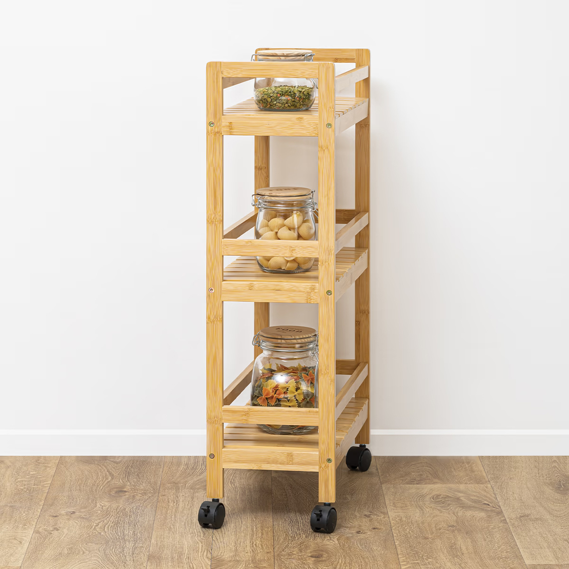 Etajera mobila Linha din bambus, 3 niveluri, dimensiuni compacte, 45x22x80 cm, natur