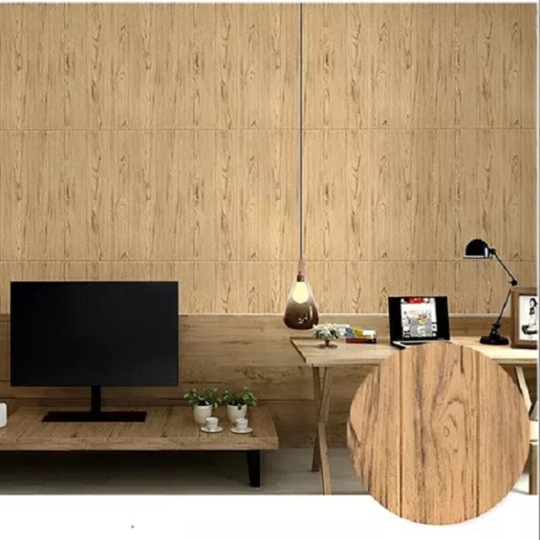 Set 10 Placi Tapet 3D, Vafy, 70 x 70 cm, Grosime 3 mm, din Rasina, Tip Placi de Lemn, Suprafata Acoperita 4.9 mp, Maro Deschis