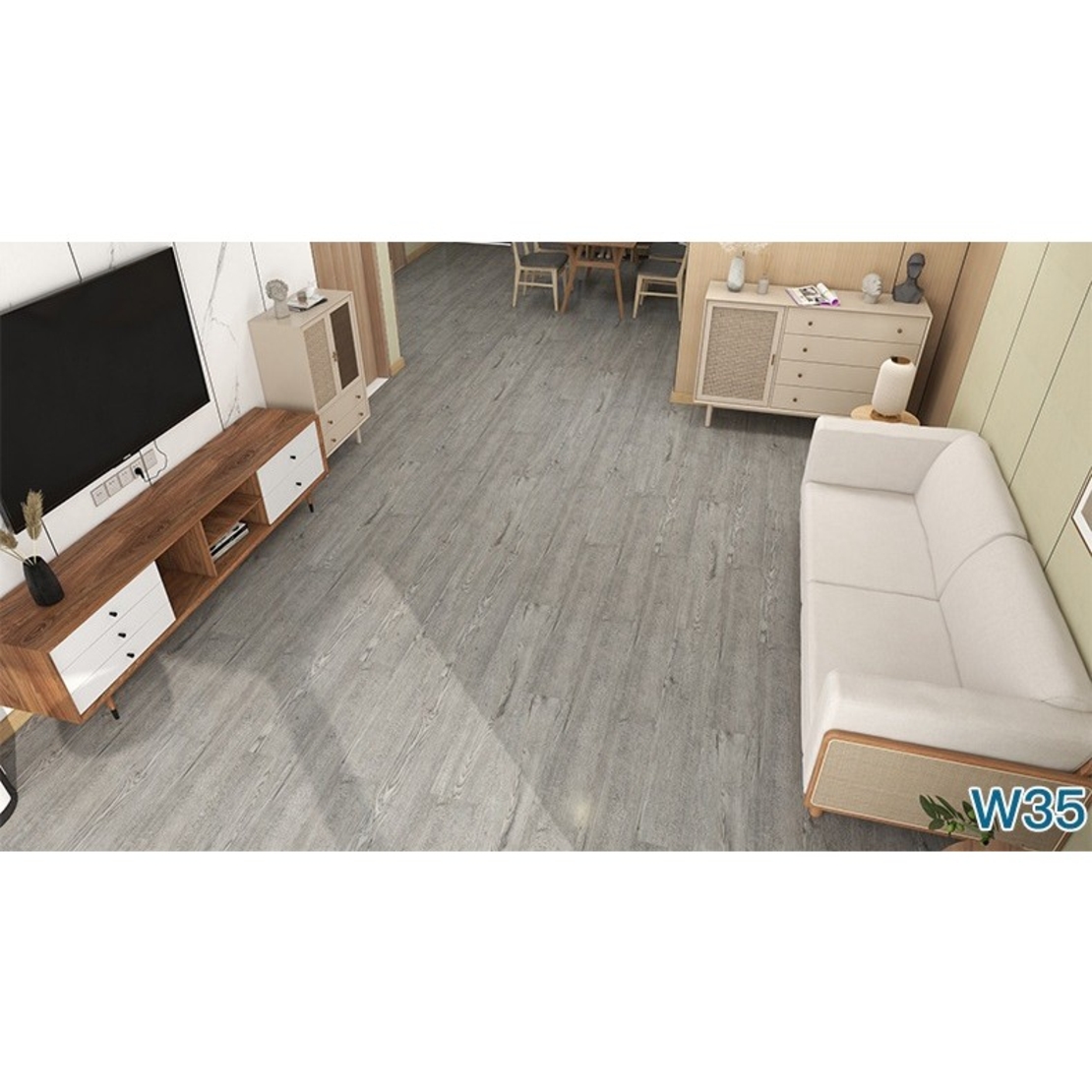 Set 36 Placi Autoadezive pentru Pardoseala, Vafy, din PVC, Impermeabil, Ignifug, Usor de Curatat, Dimensiune Placa 91.44 x 15.24 cm, Grosime 1.5 mm, Acoperire 5 m2, Model 3, Gri