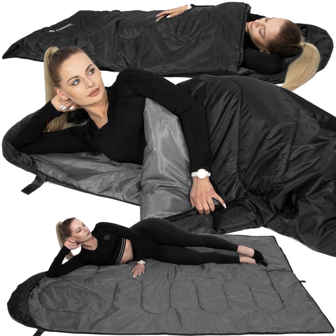 Sac de dormit tip mumie, cu geanta de transport, 210x73cm, 8-20grade, culoare negru