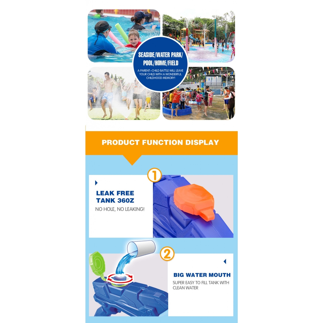 Pistol cu Apa pentru Copii, Rezervor, Pentru Piscina/Plaja, Flippy, 6ani+, Albastru, 300ML