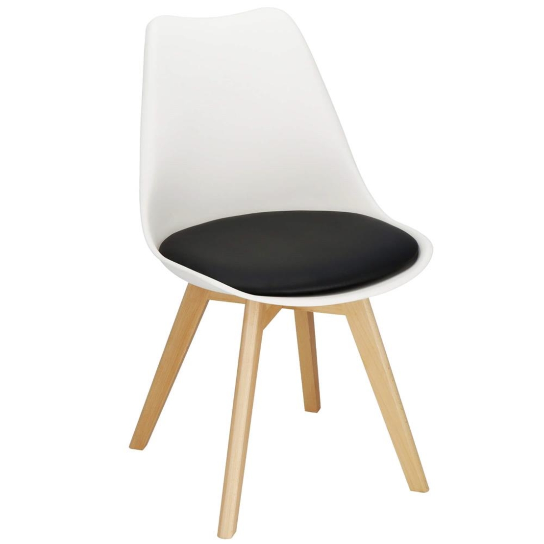 Set 4 scaune dining Verdhe pentru bucatarie cu perna tapitata cu piele ecologica, 44x82cm, alb negru