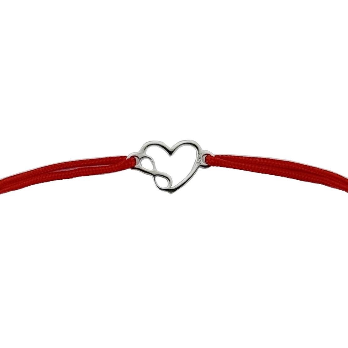 Martisor Bratara Argint 925, Jolie, Model Inima cu infinit, Martisor de 1 Martie, cu Snur Rosu, Argintiu