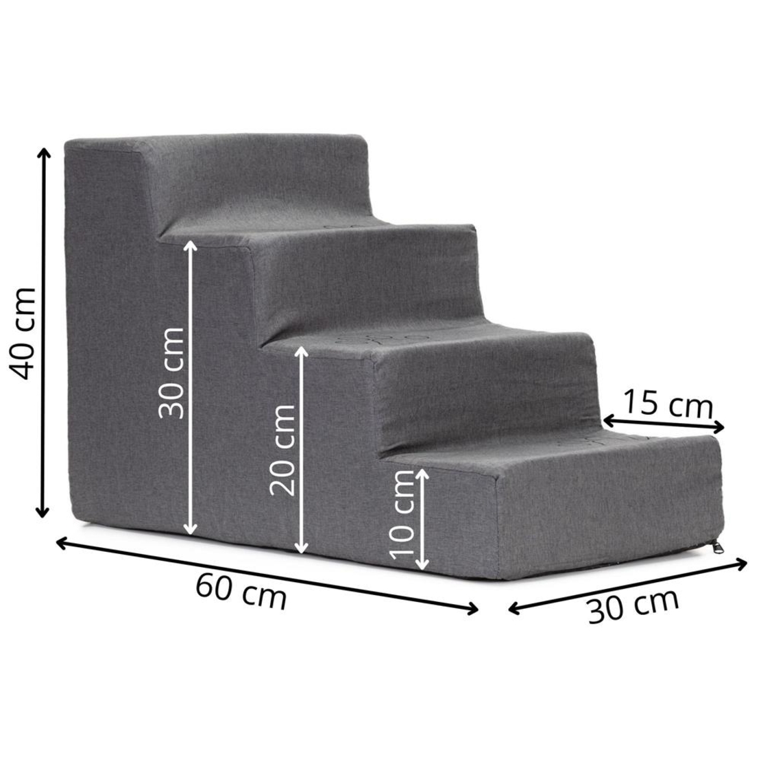 Scara pentru animale de companie, caini sau pisici, 4 trepte, antiderapanta, husa detasabila, inaltime 40 cm, gri inchis