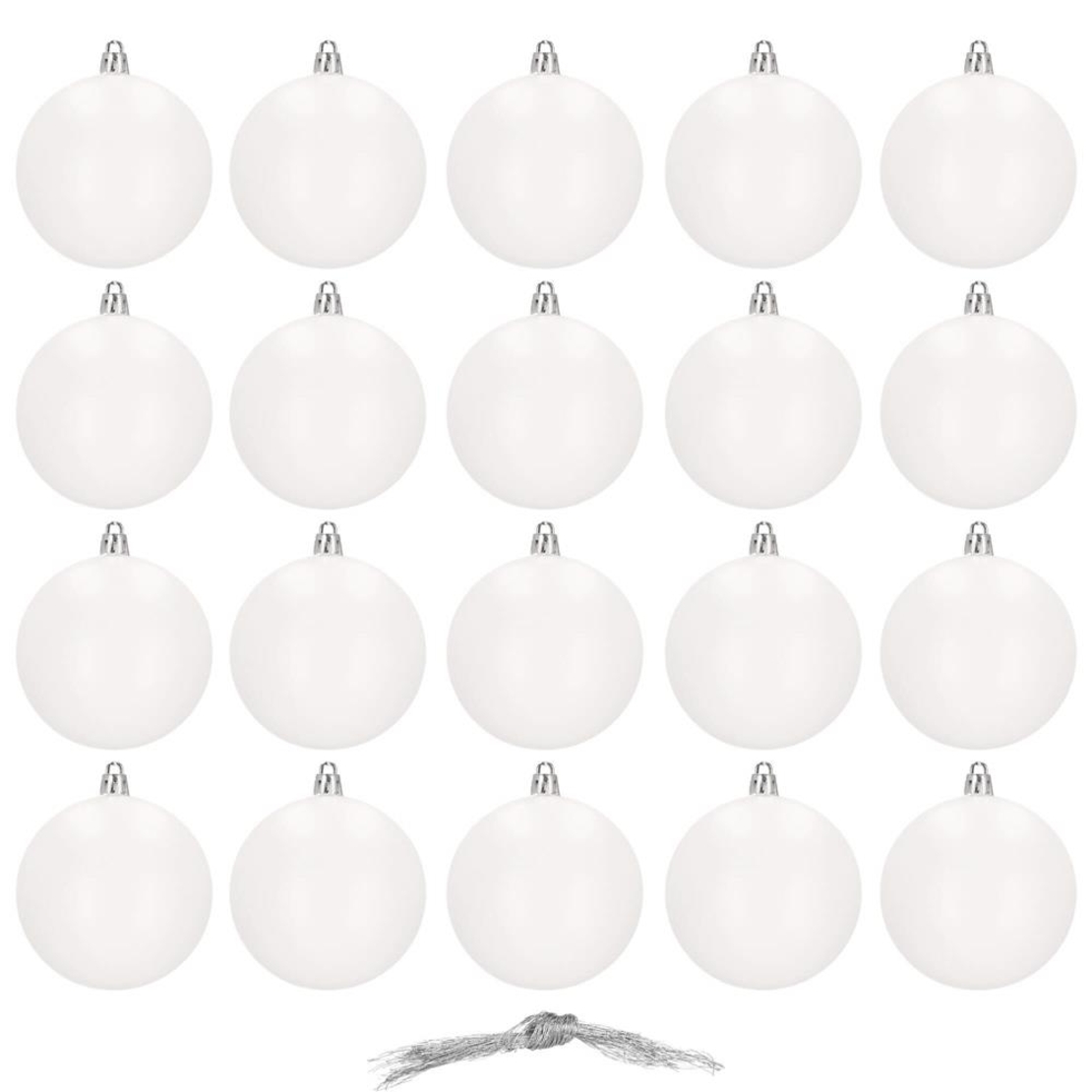 Set globuri de Craciun, 20 bucati, 8cm, alb mat
